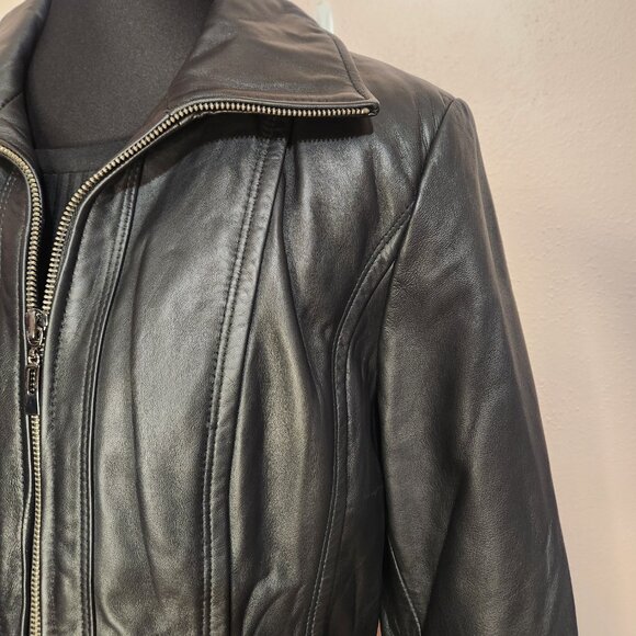 Kenneth Cole Reaction Authentic Leather Black Coat Size Large - Picture 7 of 12